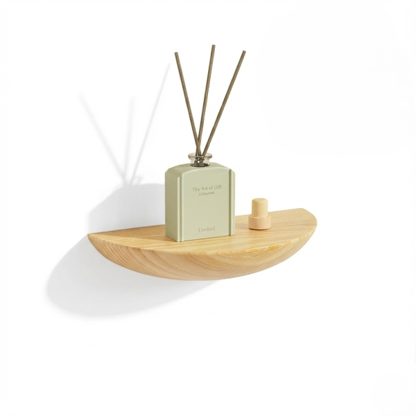 étagère en bois clair demi-ronde