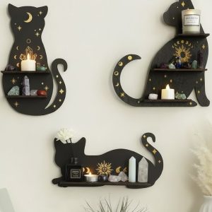 étagère chat noir en bois