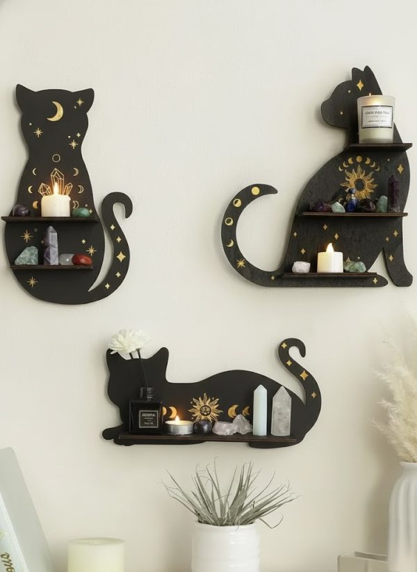 étagère chat noir en bois